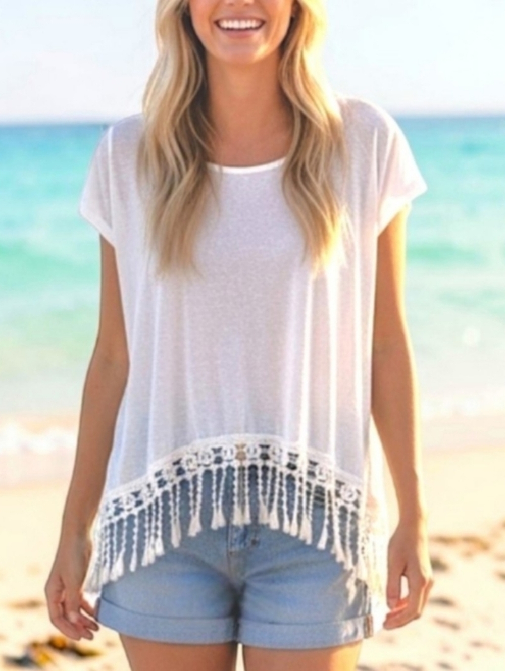 ⭐Boho Fringed Short Sleeve Top by Miss Daisy